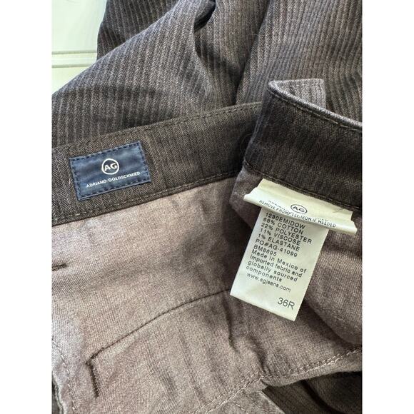 AG Adriano Goldschmied Mens Brown The Marshall Striped Trousers Size 36R - Picture 3 of 7